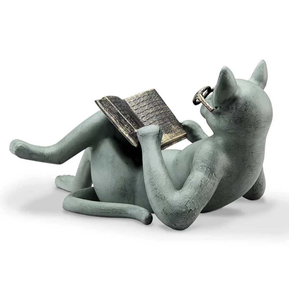 Creative Read Literature Cat Crafts Decoration Home Table Top Statue Office Decor Gift Car Accessor 3