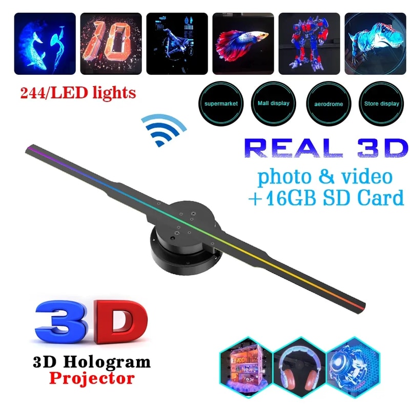 Holographic Fan Wifi Remote Custom ICONS DIY Video LOGO LED Neon Lights Rotating Display AD 1