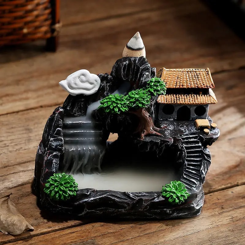 Incense Burner Zen Censer Holder, Mountains River Waterfall Aroma Smoke Fragrance Fireplace Backflow Decoration for Home