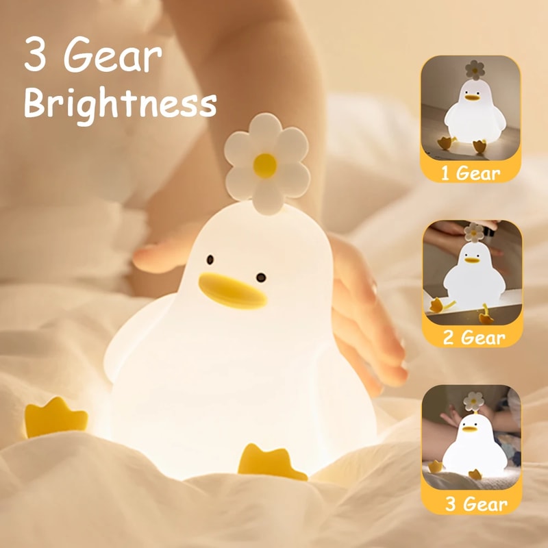 USB Rechargeable LED Night Light Cute Duck Cartoon Animals Silicone Lamp For Bedroom Living Room 2