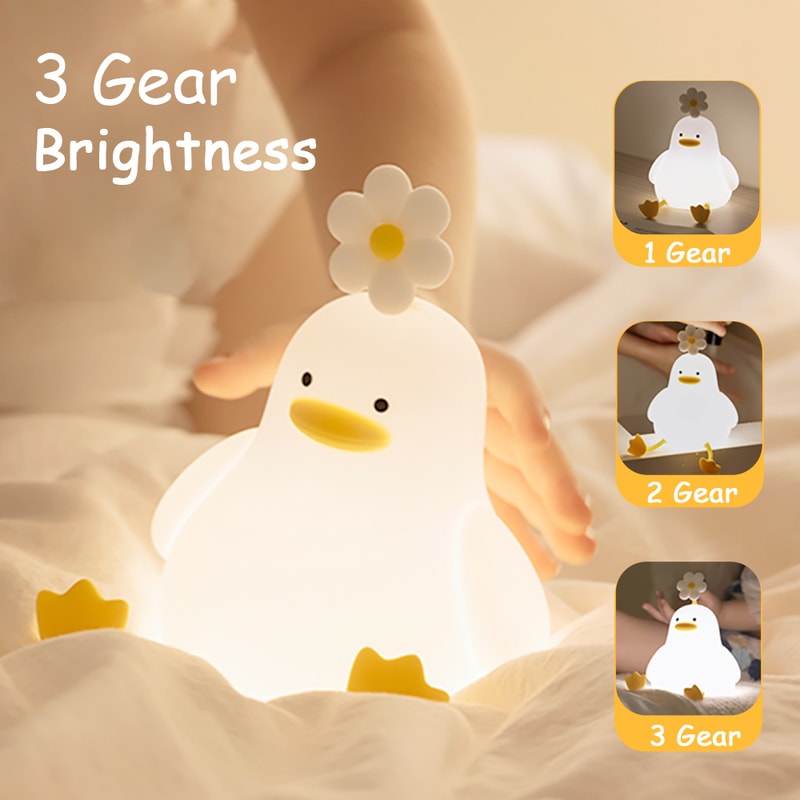 USB Rechargeable LED Night Light Cute Duck Cartoon Animals Silicone Lamp For Bedroom Living Room 4