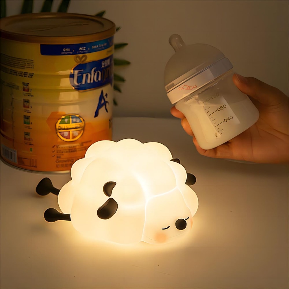 Cute Silicone Night Lights, Sheep Cartoon Bedroom Lamp, Rechargeable, Timing Dimming Sleep Night Light for Children