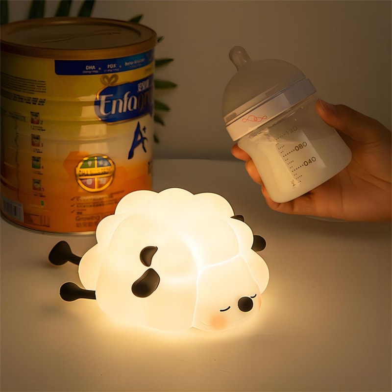 Cute Silicone Night Lights, Sheep Cartoon Bedroom Lamp, Rechargeable, Timing Dimming Sleep Night Light for Children
