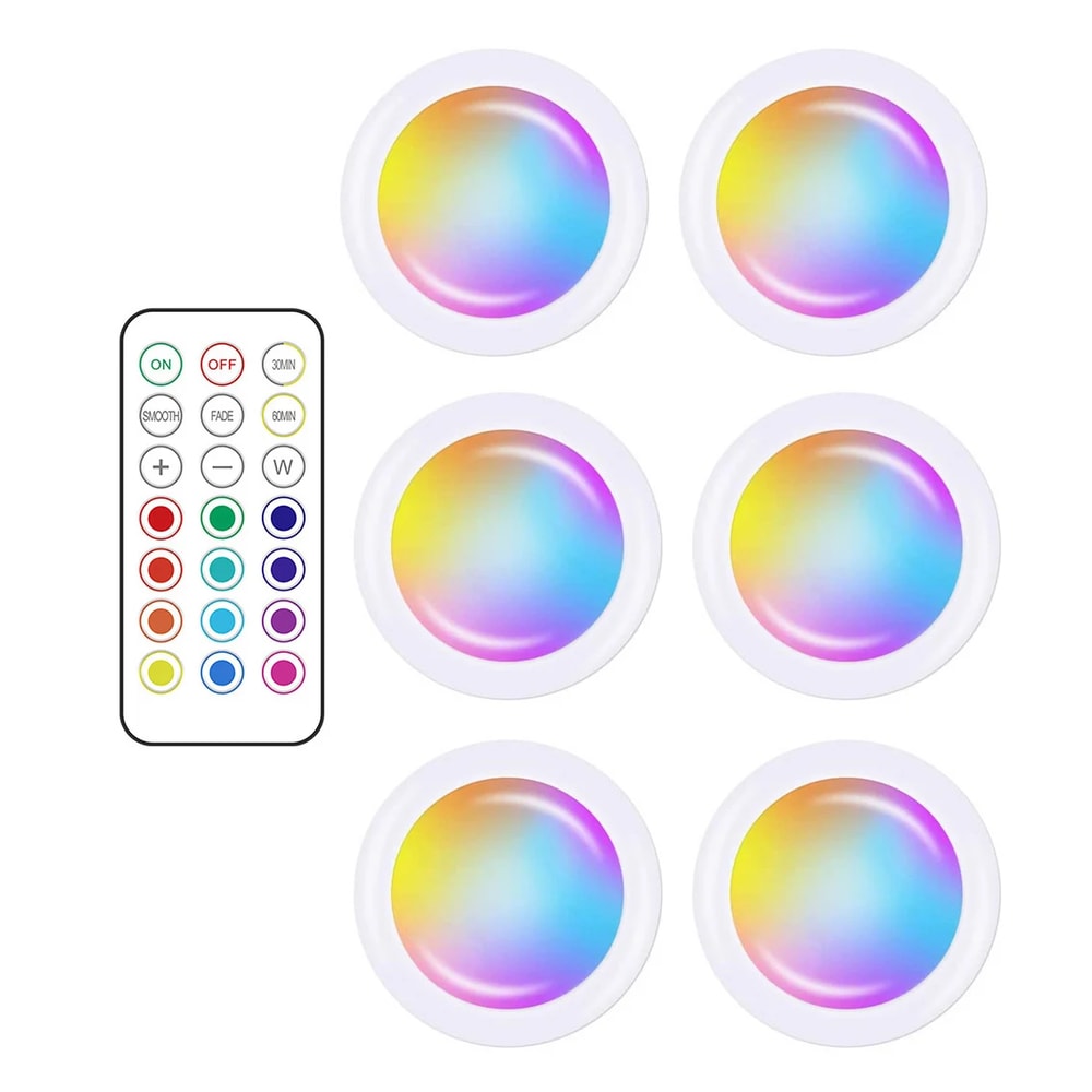 LED Puck Night Lights Remote Control Dimmable Under Cabinet Light Battery Operated Wireless Push La 7