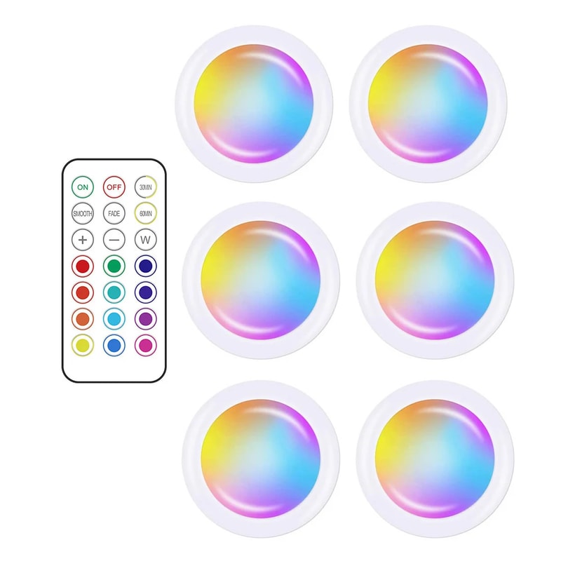 LED Puck Night Lights Remote Control Dimmable Under Cabinet Light Battery Operated Wireless Push La 7