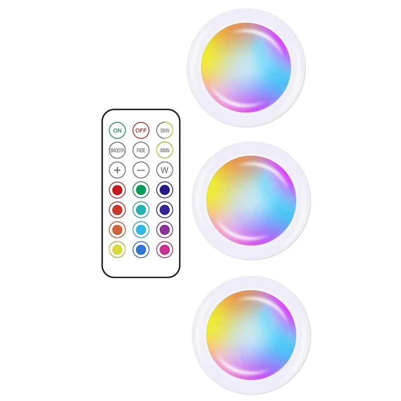 LED Puck Night Lights Remote Control Dimmable Under Cabinet Light Battery Operated Wireless Push La 6