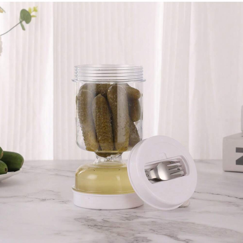 Pickles Jar With Forks, Dry Wet Dispenser, Pickle Olives, Hourglass Cucumber Container, Airtight Lids Kitchen Tool