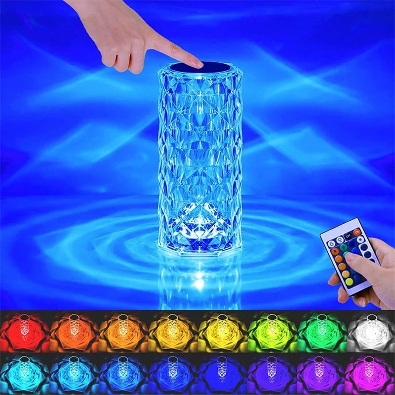 Crystal Table Lamp for Bedroom, Touch Remote Dimmable Night Light, USB LED Bedside Diamond Rose Lamp
