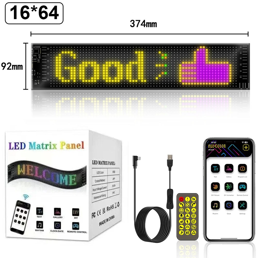 RGB LED Matrix Pixel Logo Lamp For Cars Scrolling Advertising LED Panel Flexible Display Light DIY 7