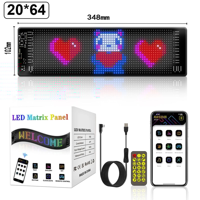 RGB LED Matrix Pixel Logo Lamp For Cars Scrolling Advertising LED Panel Flexible Display Light DIY 8