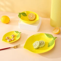 creative cartoon lemon shaped ceramic dinner plate, soup bowl, family fruit snack dishes, kitchen utensils
