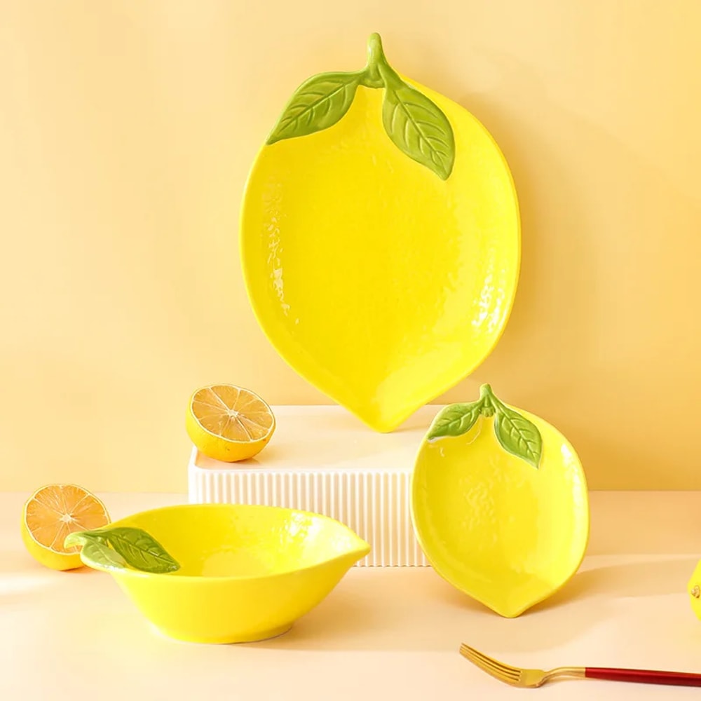 Creative Cartoon Lemon Shaped Ceramic Dinner Plate Soup Bowl Family Fruit Snack Dishes Kitchen Uten 1