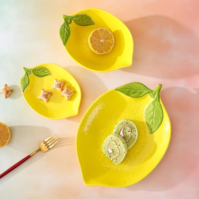 Creative Cartoon Lemon Shaped Ceramic Dinner Plate Soup Bowl Family Fruit Snack Dishes Kitchen Uten 2