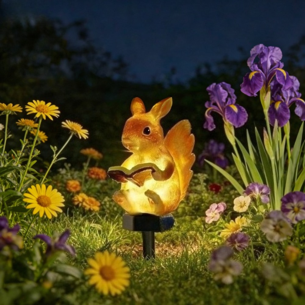 Solar Powered Rabbit Reading Books Ground Lamp, Water proof Outdoor Light for Courtyard, Garden, Lawn