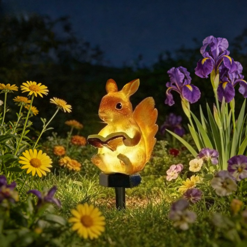 Solar Powered Rabbit Reading Books Ground Lamp, Water proof Outdoor Light for Courtyard, Garden, Lawn
