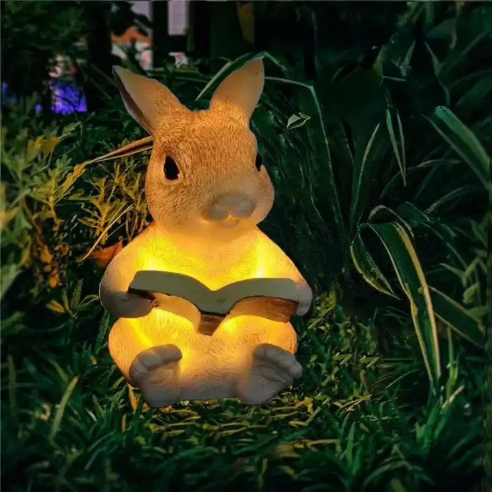 Solar Powered Rabbit Reading Books Ground Lamp, Water proof Outdoor Light for Courtyard, Garden, Lawn