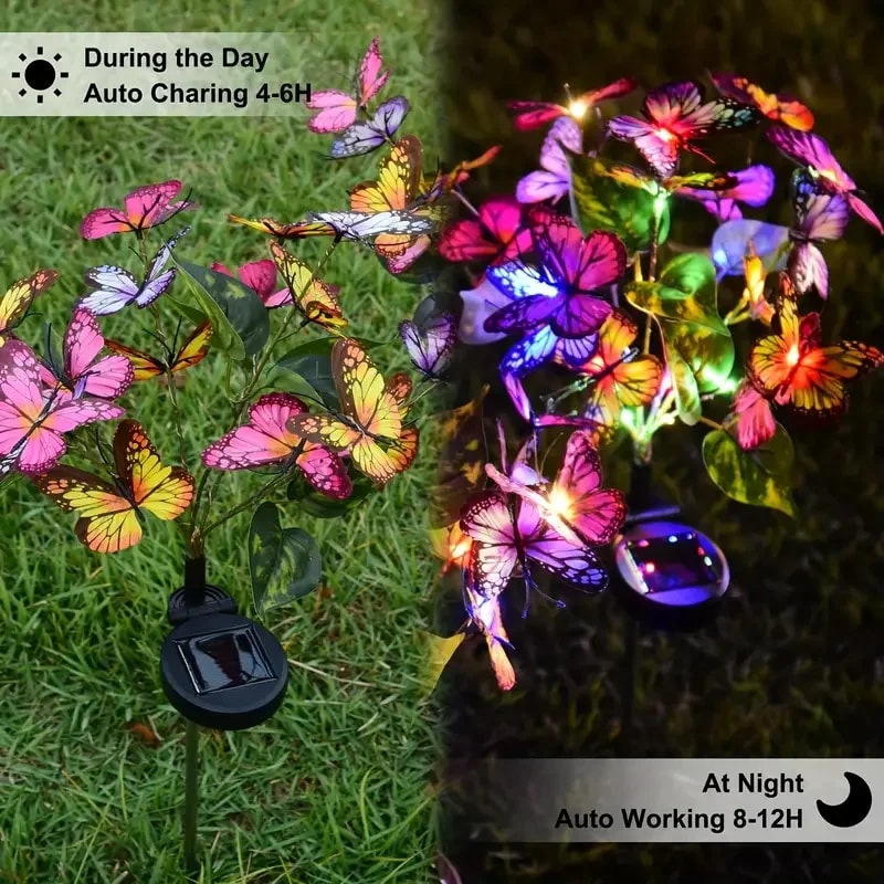 Solar LED Butterfly Flower Light Outdoor Simulation Butterfly Lawn Lamp Waterproof Garden Decor For 2