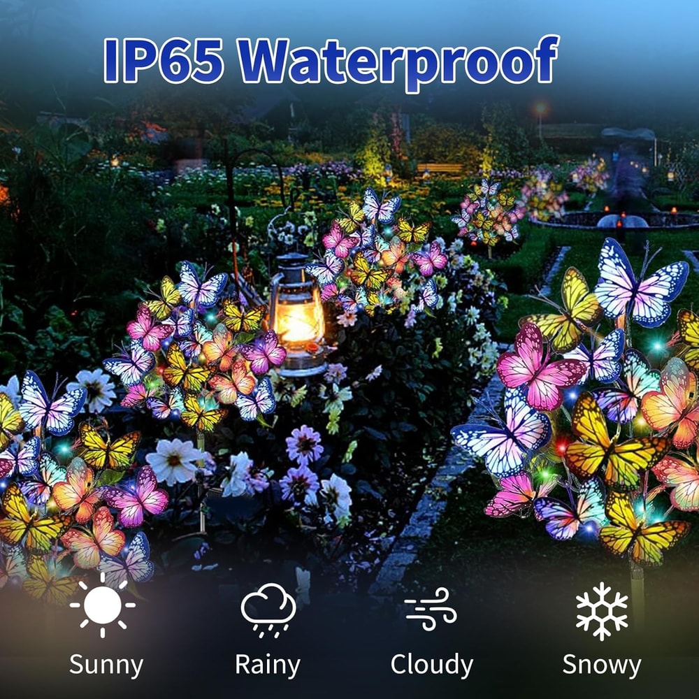 Solar LED Butterfly Flower Light Outdoor Simulation Butterfly Lawn Lamp Waterproof Garden Decor For 3