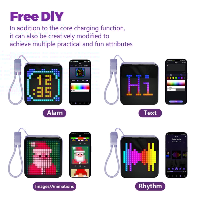 Custom DIY Pixel Pattern Portable Charger LED Pixel Screen Mini Power Bank LED Night Light Creative 3