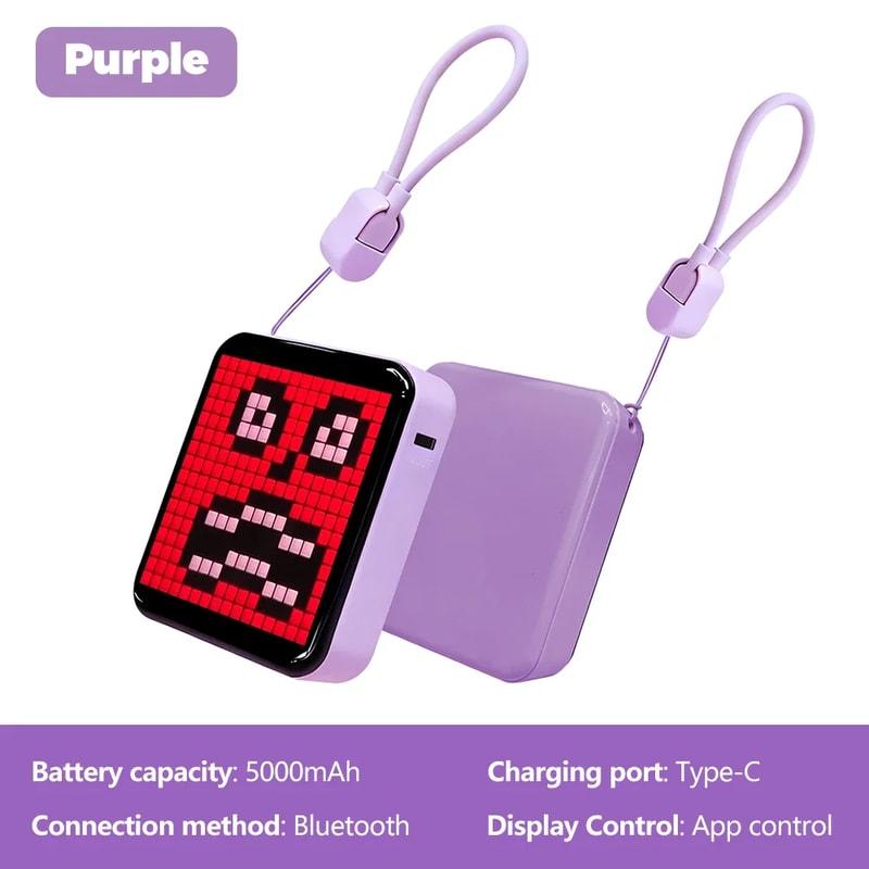 Custom DIY Pixel Pattern Portable Charger LED Pixel Screen Mini Power Bank LED Night Light Creative 7