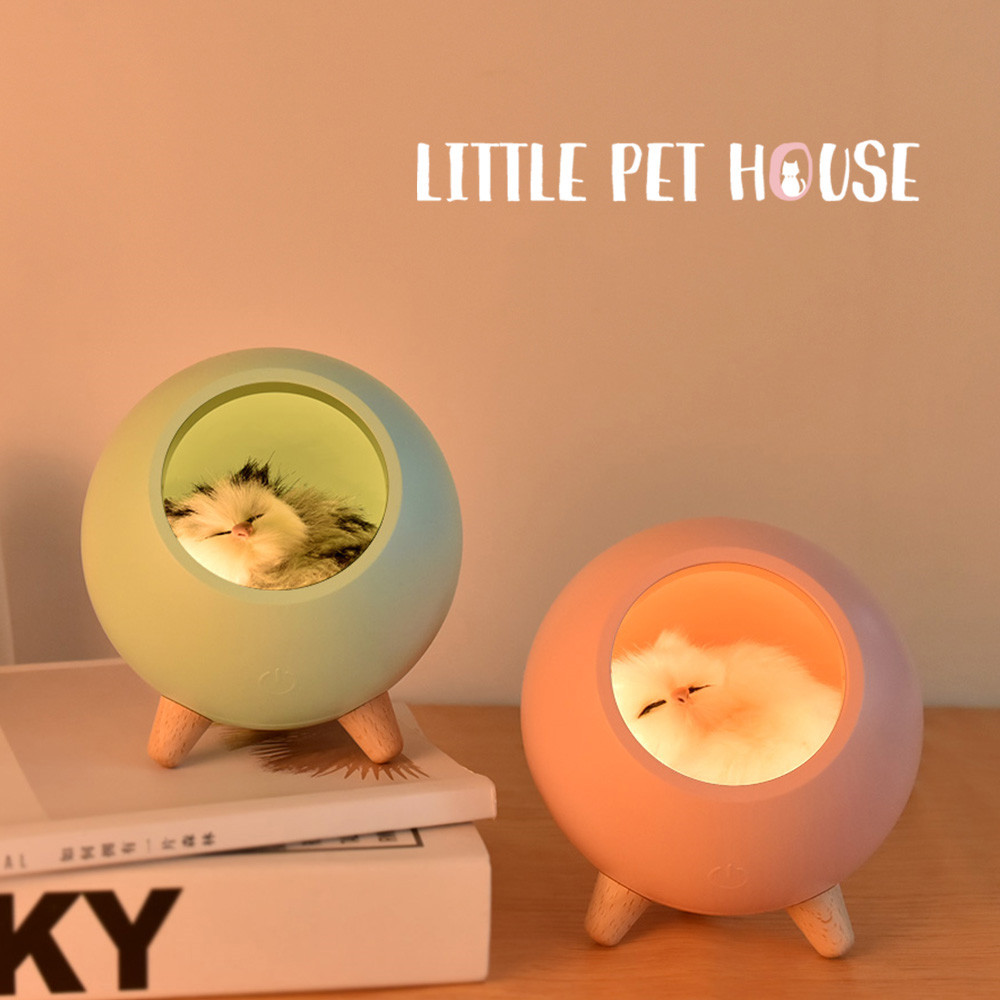 Cute Kitten Nest Night Light Touch Sensor Cat Night Light Rechargeable For Bedroom Kid Room Gift Sw 1