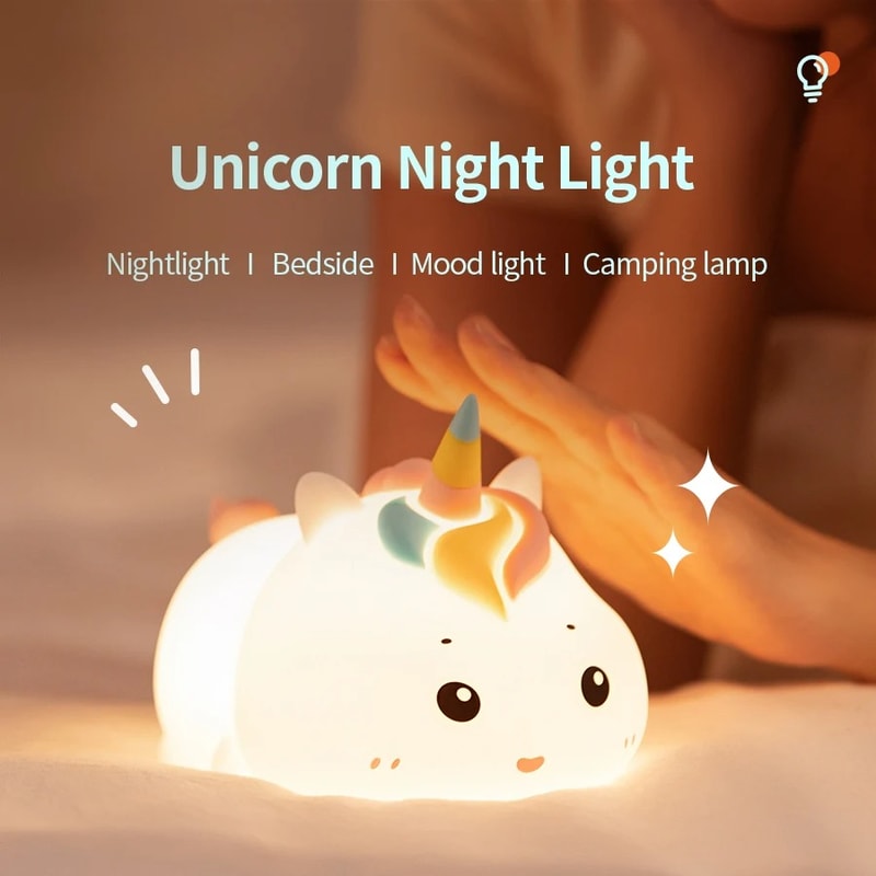 Silicone Patting Lamp Unicorn LED Rechargeable Night Lamp With Remote Control Dimmable Bedside Bedr 1