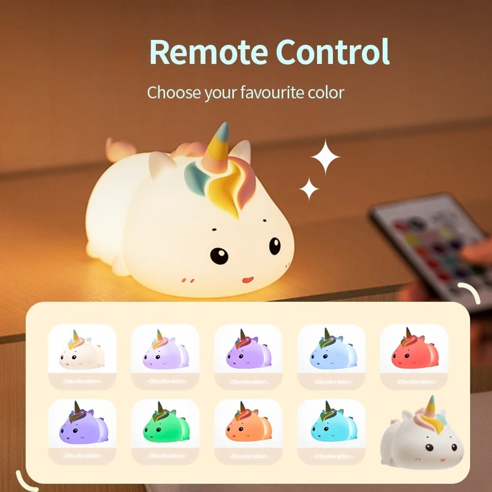 Silicone Patting Lamp Unicorn LED Rechargeable Night Lamp With Remote Control Dimmable Bedside Bedr 3