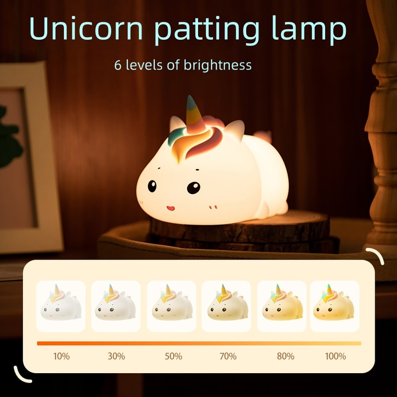 Silicone Patting Lamp Unicorn LED Rechargeable Night Lamp With Remote Control Dimmable Bedside Bedr 4