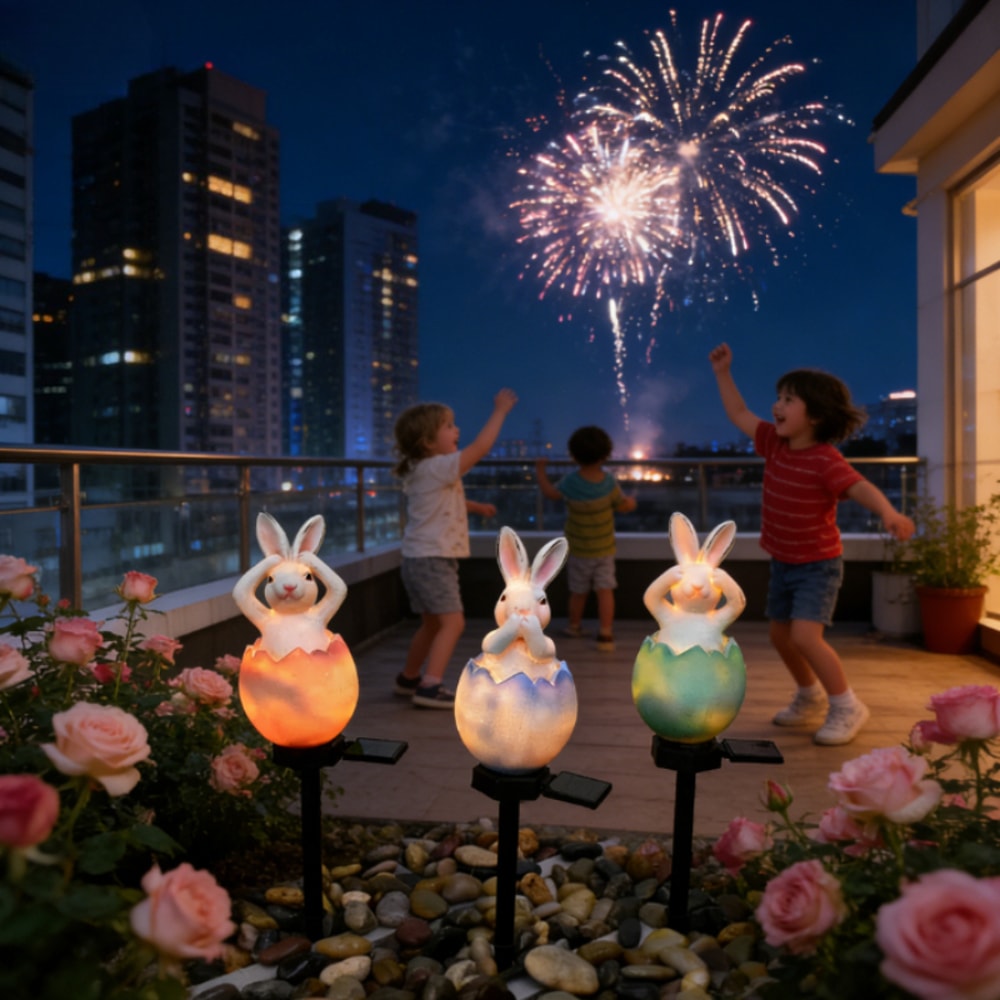 Solar Powered Waterproof Outdoor Lawn Lamp, Cute Rabbit Garden Ground Light, Pathway Patio Decor Lighting for Lawn