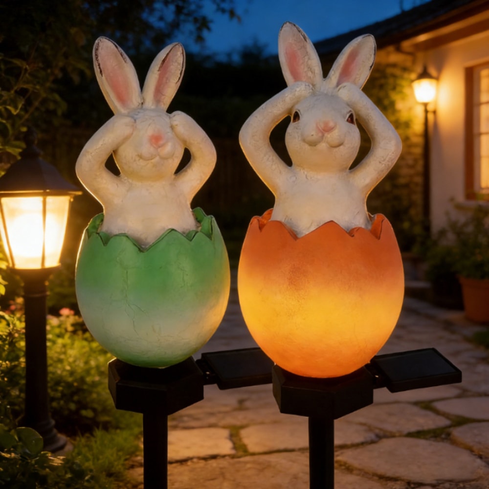 Solar Powered Waterproof Outdoor Lawn Lamp, Cute Rabbit Garden Ground Light, Pathway Patio Decor Lighting for Lawn