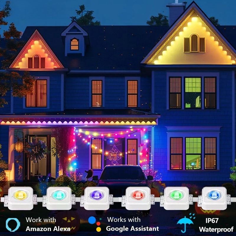 Outdoor Smart Waterproof Eaves Lights With Remote App Control DIY Light For Daily Festival Christma 2