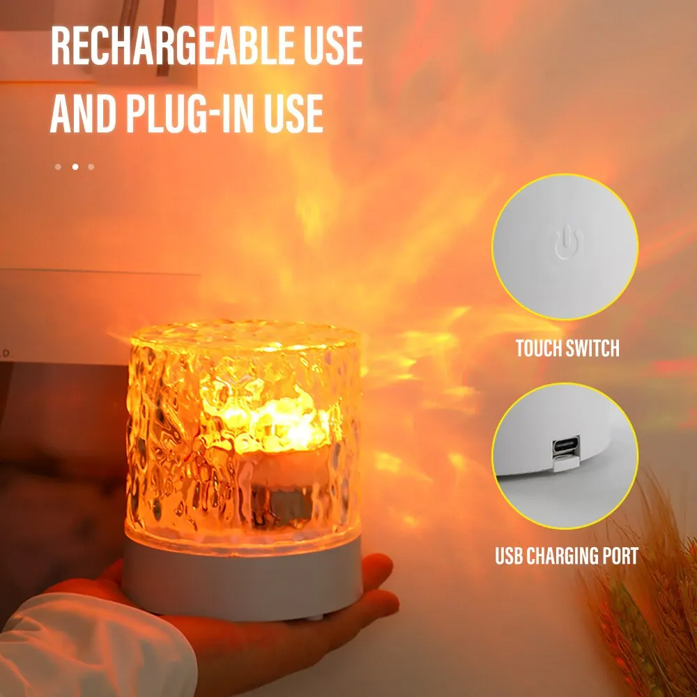 Rechargeable LED Water Ripple Projector Night Light Remote Control RGB Dimmable Crystal Table Lamp 1