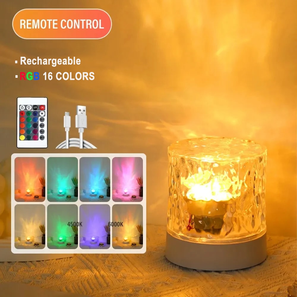 Rechargeable LED Water Ripple Projector Night Light Remote Control RGB Dimmable Crystal Table Lamp 4