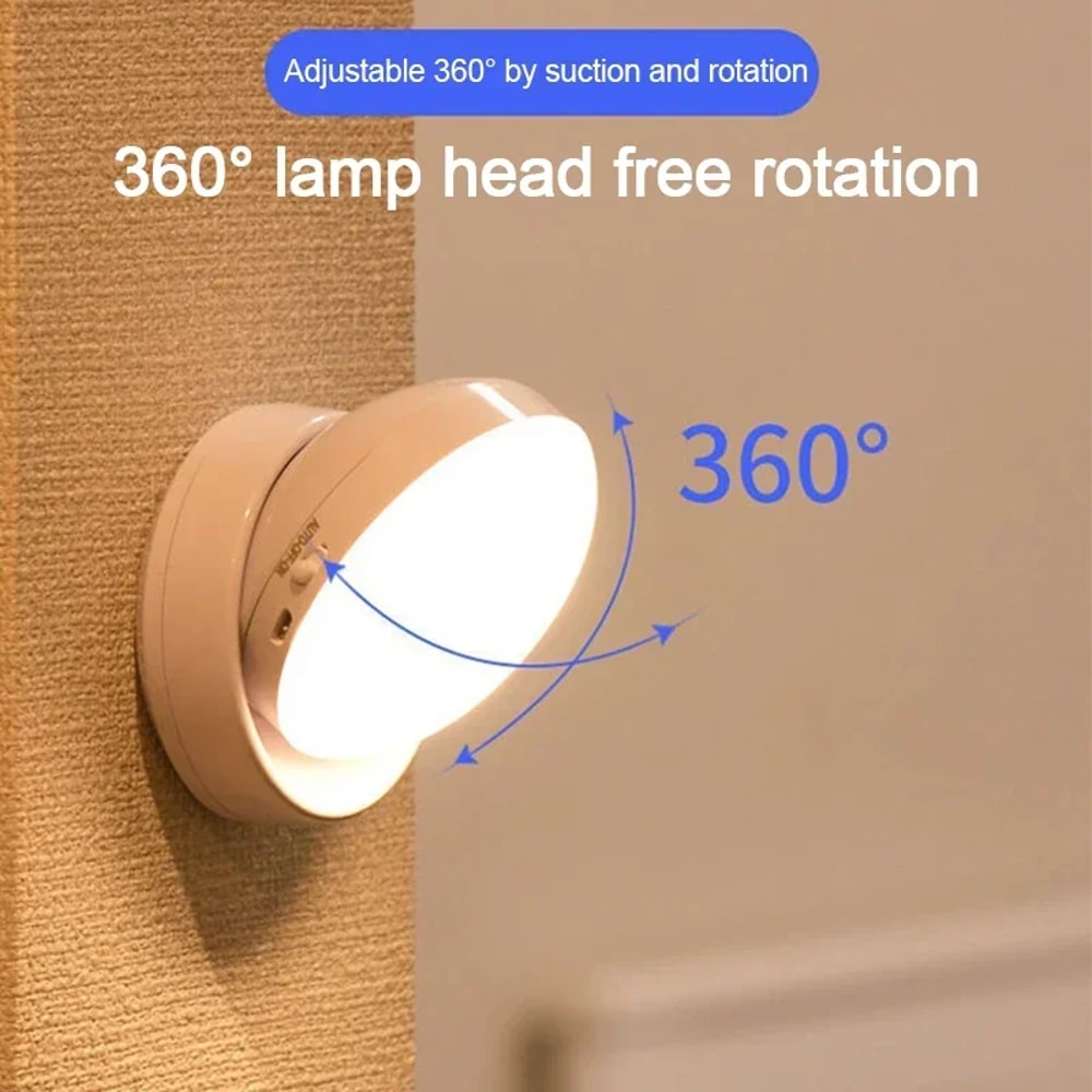 USB Rechargeable Rotating LED Night Light Body Sensing Magnetic Light For Bedside Bedroom Hallway C 1