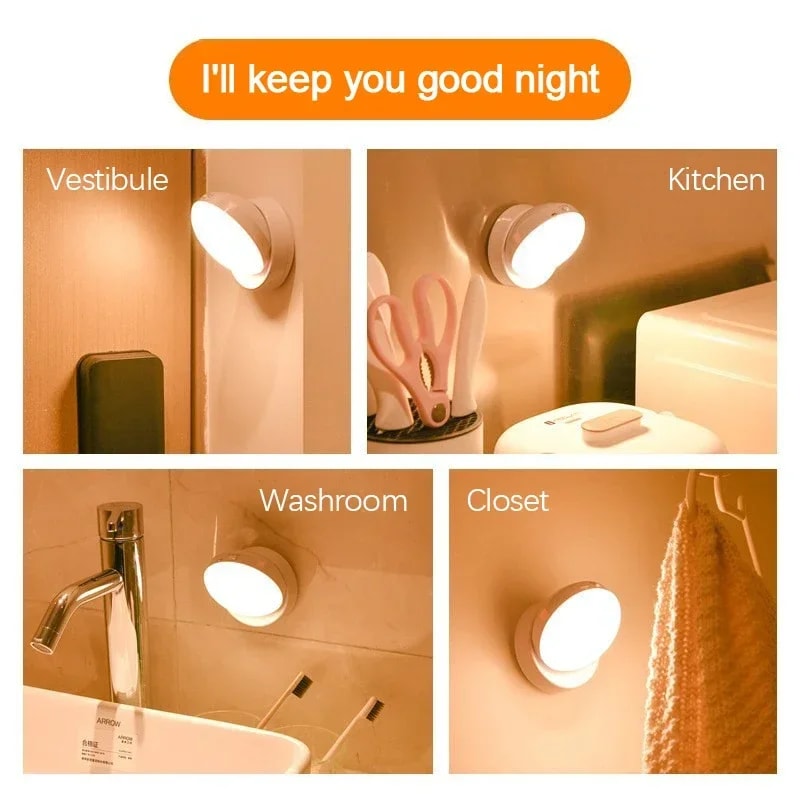 USB Rechargeable Rotating LED Night Light Body Sensing Magnetic Light For Bedside Bedroom Hallway C 3