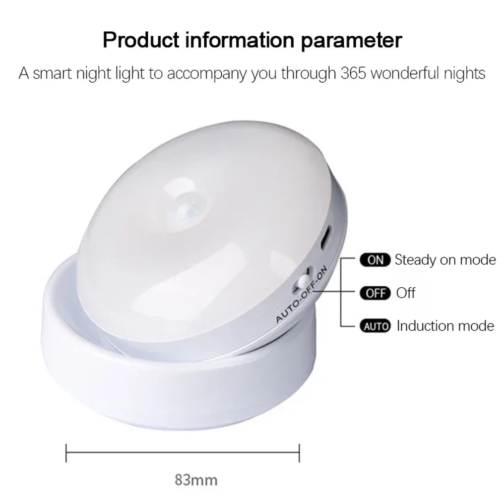 USB Rechargeable Rotating LED Night Light Body Sensing Magnetic Light For Bedside Bedroom Hallway C 4