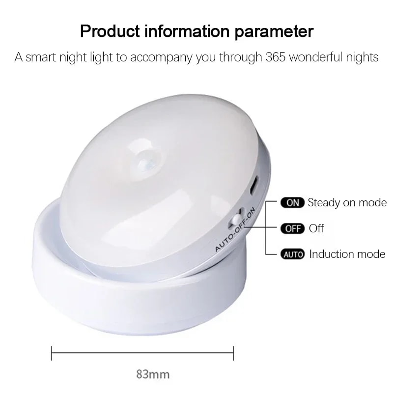 USB Rechargeable Rotating LED Night Light Body Sensing Magnetic Light For Bedside Bedroom Hallway C 4