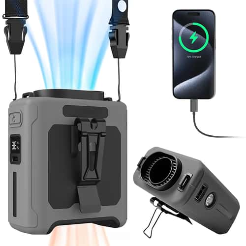 Portable Waist Hanging Neck Fan, Strong Cooling Wind for Outdoor Work, Travel, Fishing, Camping, Farms