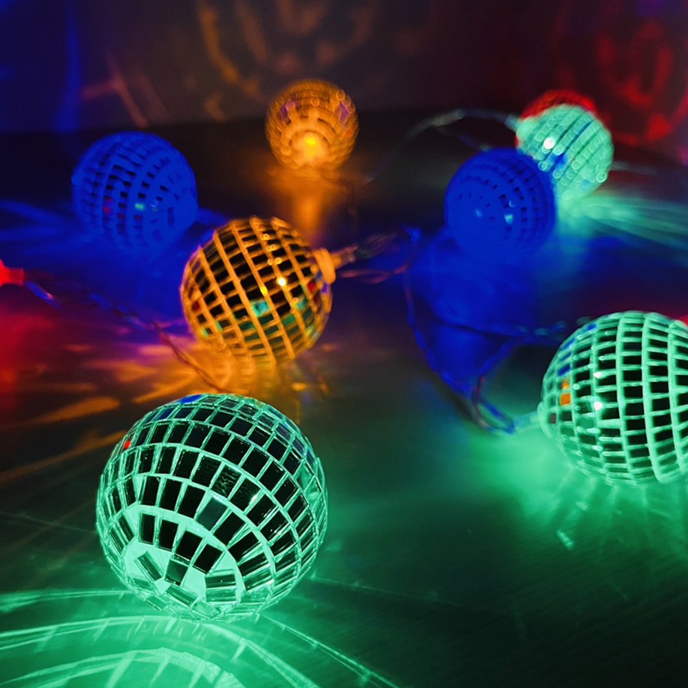 Battery Powered Mirror Ball String Light, Modern Retro Disco Bar, Party Decor, Christmas Ball Lights