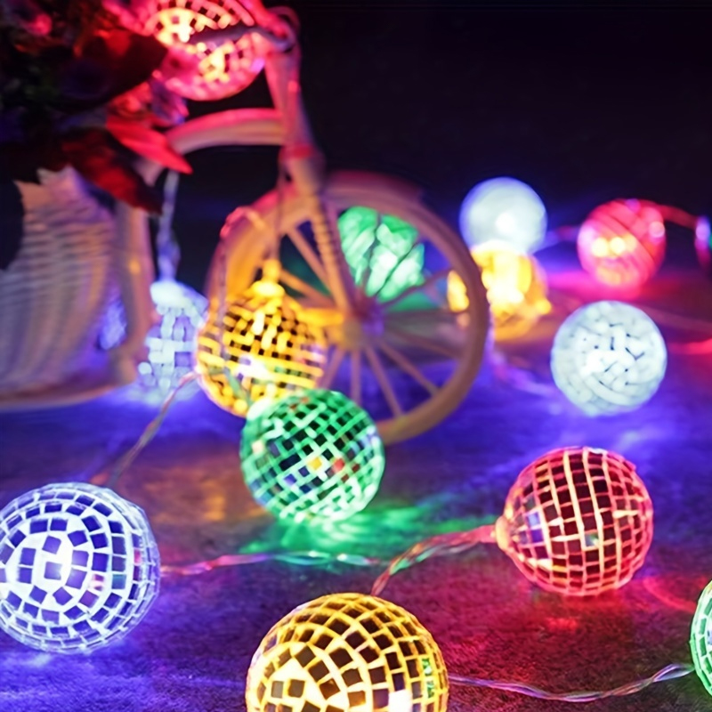 Battery Powered Mirror Ball String Light, Modern Retro Disco Bar, Party Decor, Christmas Ball Lights