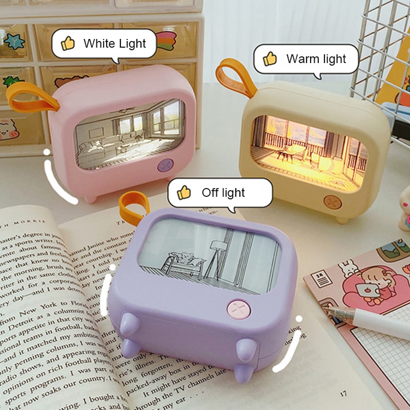 TV Painting Night Light LED Cute Child Learning Table Lamp Mini Desktop Atmosphere Lighting Room Ho 3