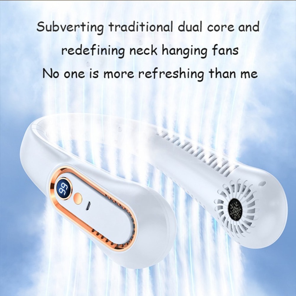 USB Rechargeable Silent Fan Portable Cooling Neck Fan Free Hanging Neck Leaf Fan With LED Battery L 4