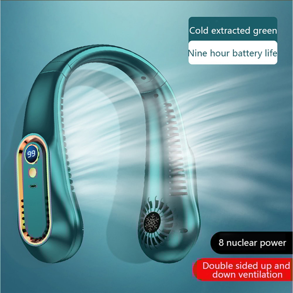 USB Rechargeable Silent Fan Portable Cooling Neck Fan Free Hanging Neck Leaf Fan With LED Battery L 7
