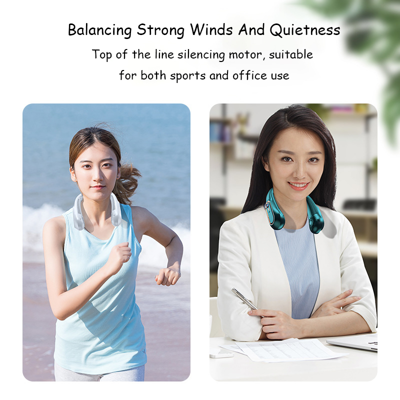 USB Rechargeable Silent Fan Portable Cooling Neck Fan Free Hanging Neck Leaf Fan With LED Battery L 5