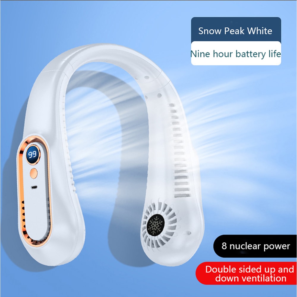 USB Rechargeable Silent Fan Portable Cooling Neck Fan Free Hanging Neck Leaf Fan With LED Battery L 8