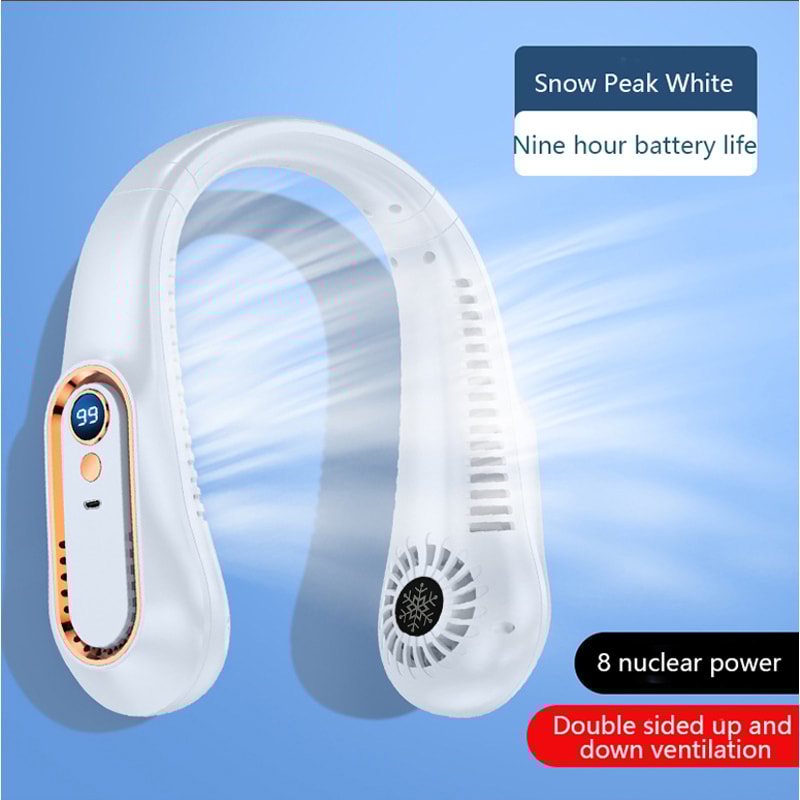 USB Rechargeable Silent Fan Portable Cooling Neck Fan Free Hanging Neck Leaf Fan With LED Battery L 8