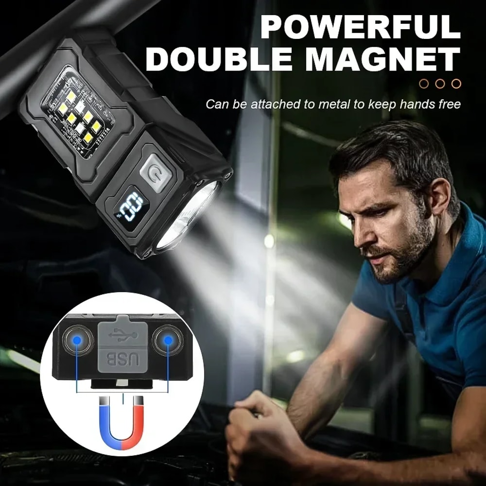 Portable Super Bright LED Flashlight Rechargeable With Clip Magnetic Hanging Side Emergency Light F 1