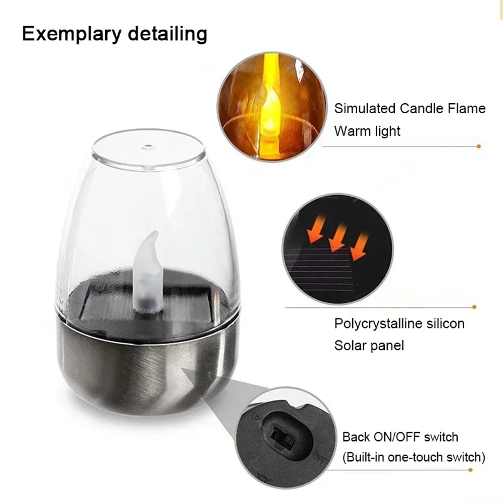 Solar Powered Candles Light, Flameless Waterproof Outdoor Night Light for Valentine's Day, Wedding Party, Garden Decor