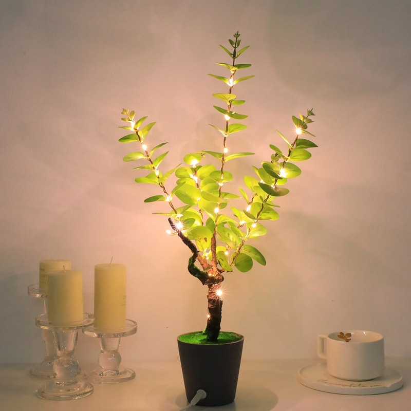 USB Plug Powered Simulated Plant LED Night Light Green Ivy Office Decor Indoor Landscape For Living 2