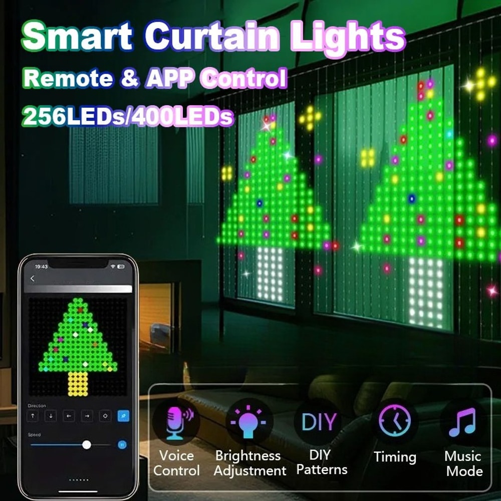 Christmas Fairy Light Curtain Waterproof String Lights With APP Control Outdoor Holiday Party Decor 1